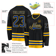 Load image into Gallery viewer, Custom Black Royal-Gold Hockey Jersey
