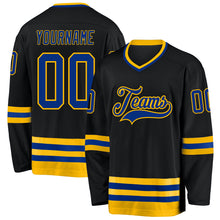 Load image into Gallery viewer, Custom Black Royal-Gold Hockey Jersey
