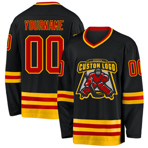 Custom Black Red-Gold Hockey Jersey