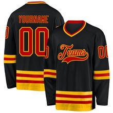 Load image into Gallery viewer, Custom Black Red-Gold Hockey Jersey
