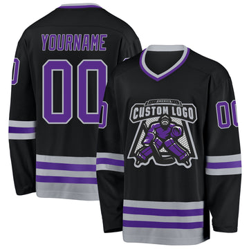 Custom Black Purple-Gray Hockey Jersey