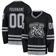 Load image into Gallery viewer, Custom Black Gray Hockey Jersey
