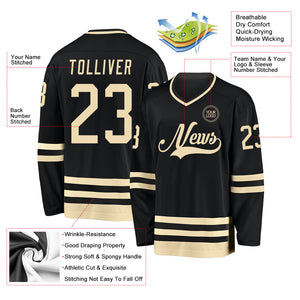 Custom Black Cream Hockey Jersey