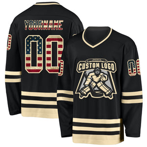 Custom Black Vintage USA Flag-Cream Hockey Jersey