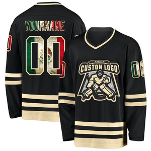 Custom Black Vintage Mexican Flag-Cream Hockey Jersey