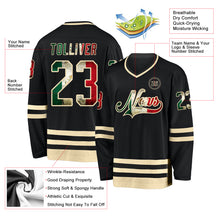 Load image into Gallery viewer, Custom Black Vintage Mexican Flag-Cream Hockey Jersey
