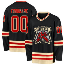 Load image into Gallery viewer, Custom Black Red-Cream Hockey Jersey
