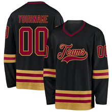 Load image into Gallery viewer, Custom Black Maroon-Old Gold Hockey Jersey
