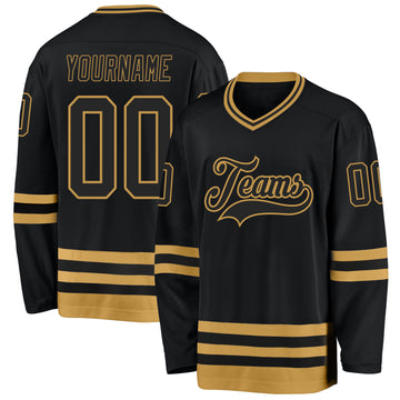 Custom Black Old Gold Hockey Jersey