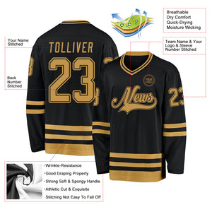 Custom Black Old Gold Hockey Jersey