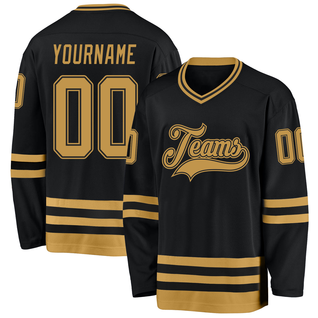 Custom Black Old Gold Hockey Jersey