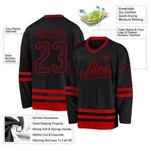 Custom Black Red Hockey Jersey