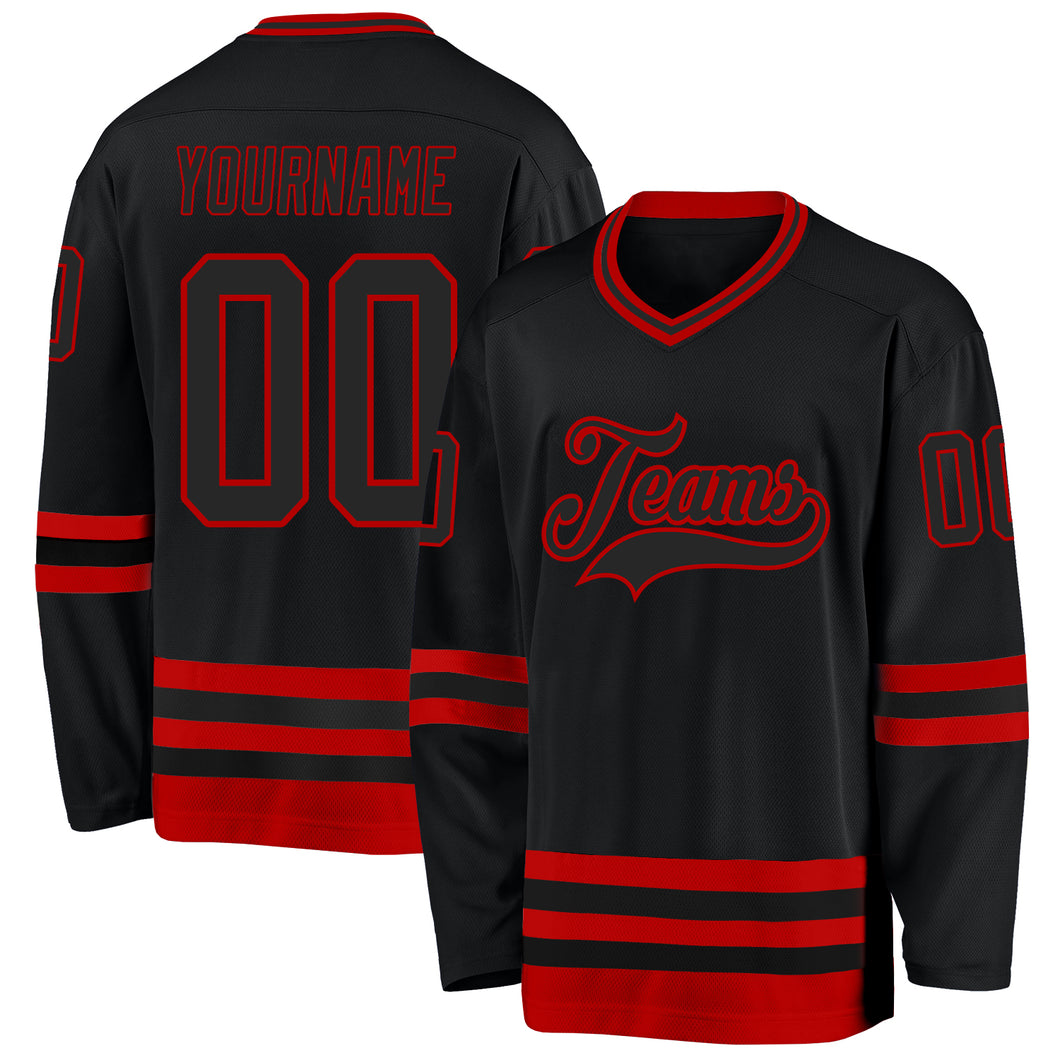 Custom Black Red Hockey Jersey