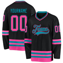 Load image into Gallery viewer, Custom Black Pink-Teal Hockey Jersey
