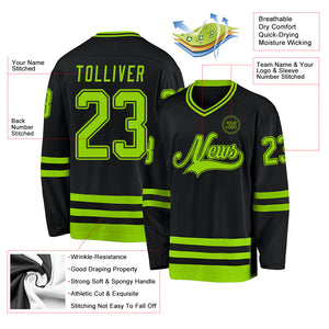 Custom Black Neon Green Hockey Jersey