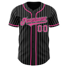 Load image into Gallery viewer, Custom Black White Pinstripe Pink Authentic Baseball Jersey
