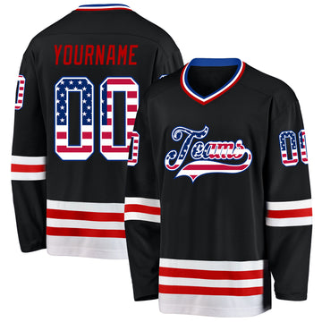 Custom Black USA Flag Royal-Red Hockey Jersey