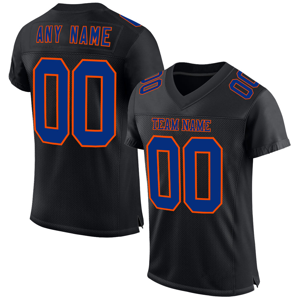 Custom Black Royal-Orange Mesh Authentic Football Jersey