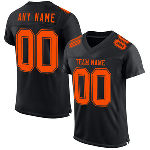 Custom Black Orange Mesh Authentic Football Jersey