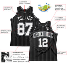 Load image into Gallery viewer, Custom Black Gray Pinstripe White Authentic Throwback Basketball Jersey
