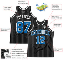 Load image into Gallery viewer, Custom Black White Pinstripe Blue Authentic Throwback Basketball Jersey
