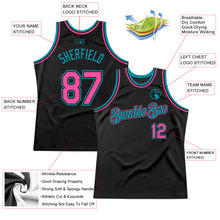Load image into Gallery viewer, Custom Black Pink-Teal Authentic Throwback Basketball Jersey
