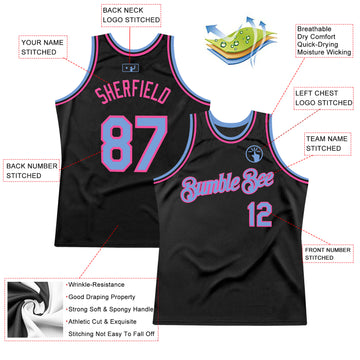 Custom Black Light Blue-Pink Authentic Throwback Basketball Jersey