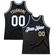 Load image into Gallery viewer, Custom Black White Light Blue-Cream Authentic Throwback Basketball Jersey
