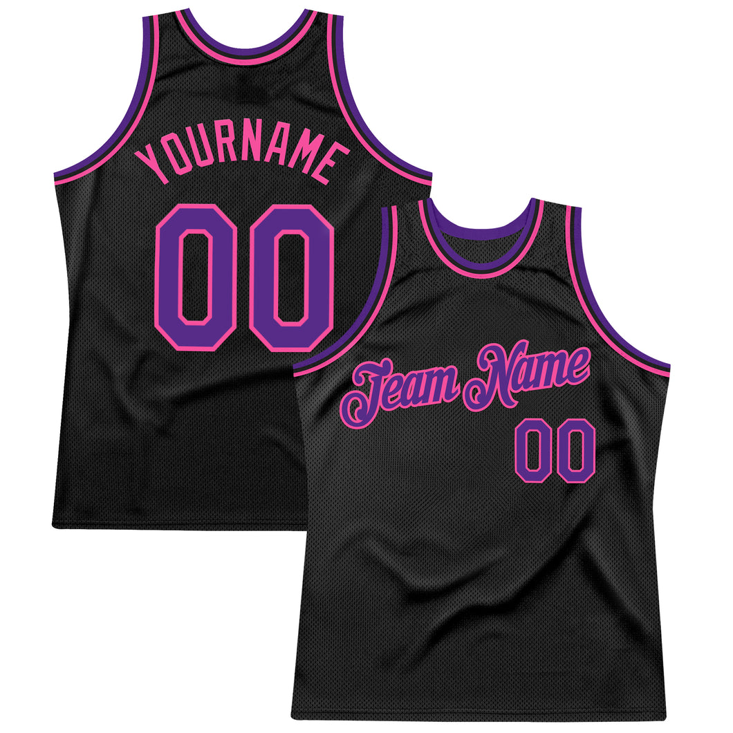 Custom Black Purple-Pink Authentic Throwback Basketball Jersey