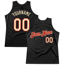 Load image into Gallery viewer, Custom Black Cream-Red Authentic Throwback Basketball Jersey
