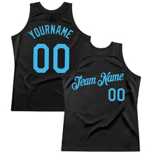 Load image into Gallery viewer, Custom Black Sky Blue Authentic Throwback Basketball Jersey
