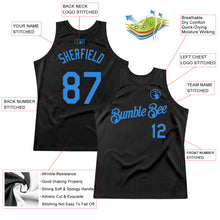 Load image into Gallery viewer, Custom Black Powder Blue Authentic Throwback Basketball Jersey
