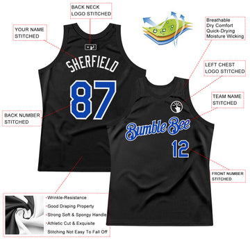 Custom Black Thunder Blue-White Authentic Throwback Basketball Jersey