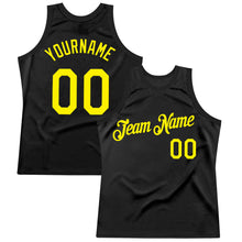 Load image into Gallery viewer, Custom Black Light Yellow Authentic Throwback Basketball Jersey
