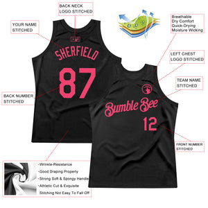 Custom Black Neon Pink Authentic Throwback Basketball Jersey