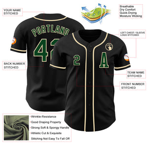 Custom Black Green-Cream Authentic Baseball Jersey