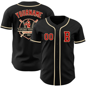 Custom Black Red-Cream Authentic Baseball Jersey