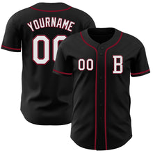 Load image into Gallery viewer, Custom Black White-Crimson Authentic Baseball Jersey
