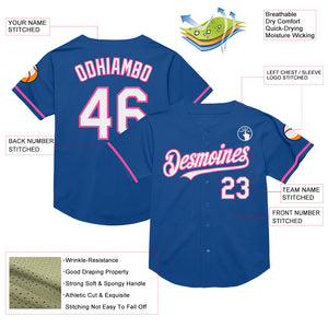 Custom Blue White-Pink Mesh Authentic Throwback Baseball Jersey