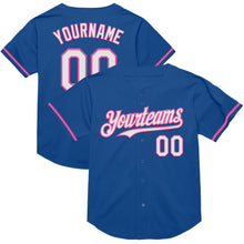 Load image into Gallery viewer, Custom Blue White-Pink Mesh Authentic Throwback Baseball Jersey
