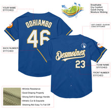 Load image into Gallery viewer, Custom Blue White-Old Gold Mesh Authentic Throwback Baseball Jersey
