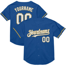 Load image into Gallery viewer, Custom Blue White-Old Gold Mesh Authentic Throwback Baseball Jersey
