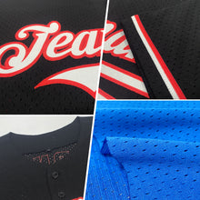 Load image into Gallery viewer, Custom Blue White-Black Mesh Authentic Throwback Baseball Jersey
