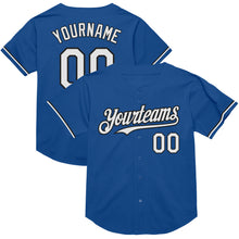 Load image into Gallery viewer, Custom Blue White-Black Mesh Authentic Throwback Baseball Jersey
