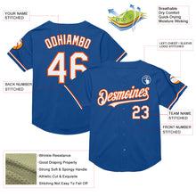 Load image into Gallery viewer, Custom Blue White-Orange Mesh Authentic Throwback Baseball Jersey
