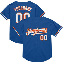 Load image into Gallery viewer, Custom Blue White-Orange Mesh Authentic Throwback Baseball Jersey
