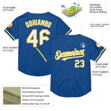 Load image into Gallery viewer, Custom Blue White-Yellow Mesh Authentic Throwback Baseball Jersey
