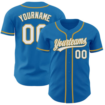 Custom Blue White-Old Gold Authentic Baseball Jersey