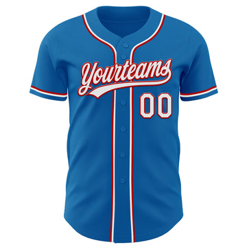 Custom Blue White-Red Authentic Baseball Jersey