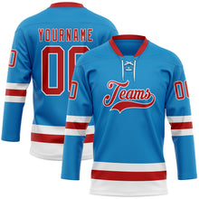 Load image into Gallery viewer, Custom Blue Red-White Hockey Lace Neck Jersey
